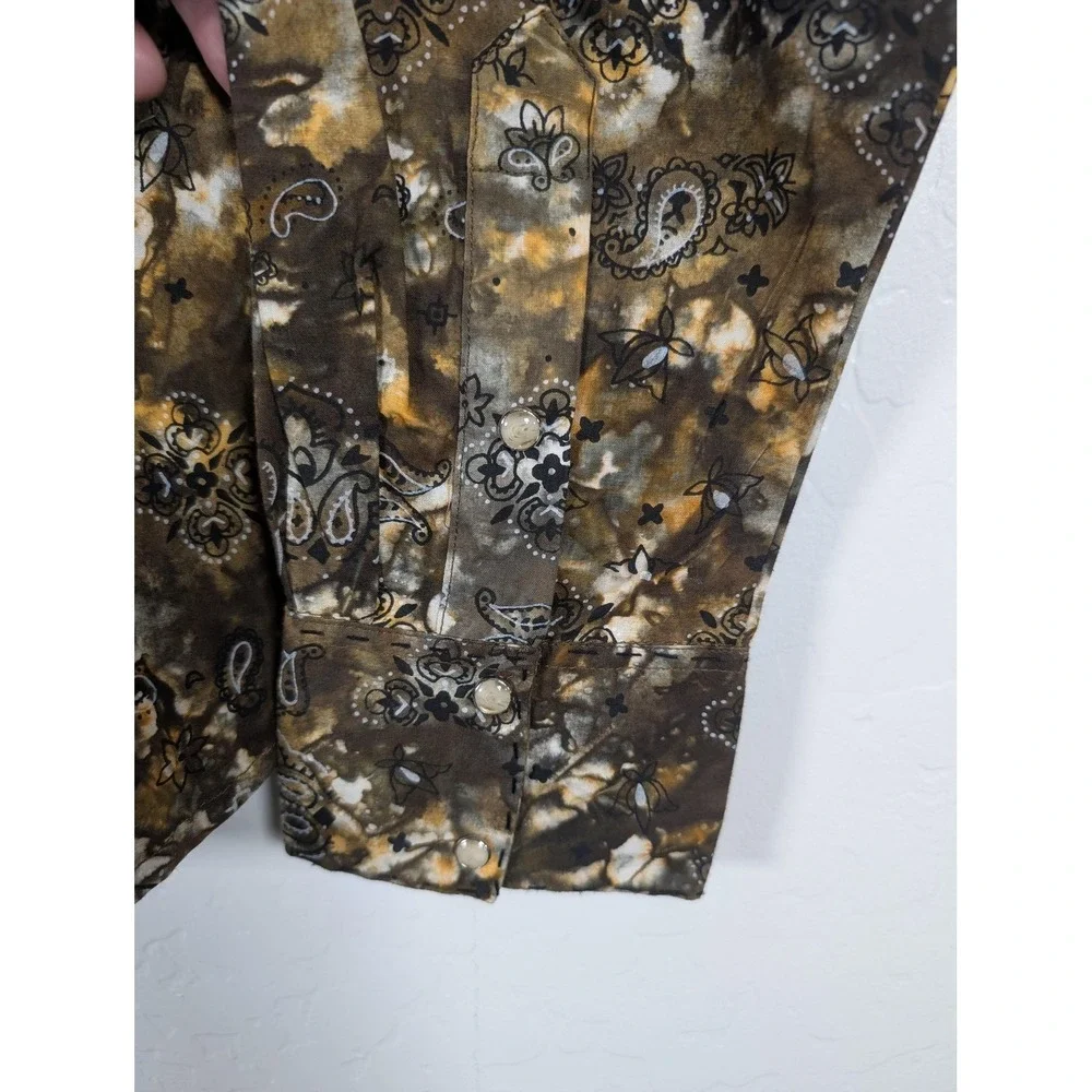 Scully Shirt Womens XL Brown Western Paisley Snap Button Long Sleeve Cowboy